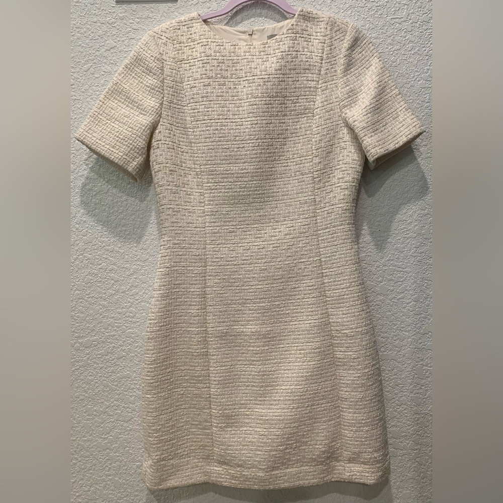 H&M Cream Textured Short Sleeve Shift Dress